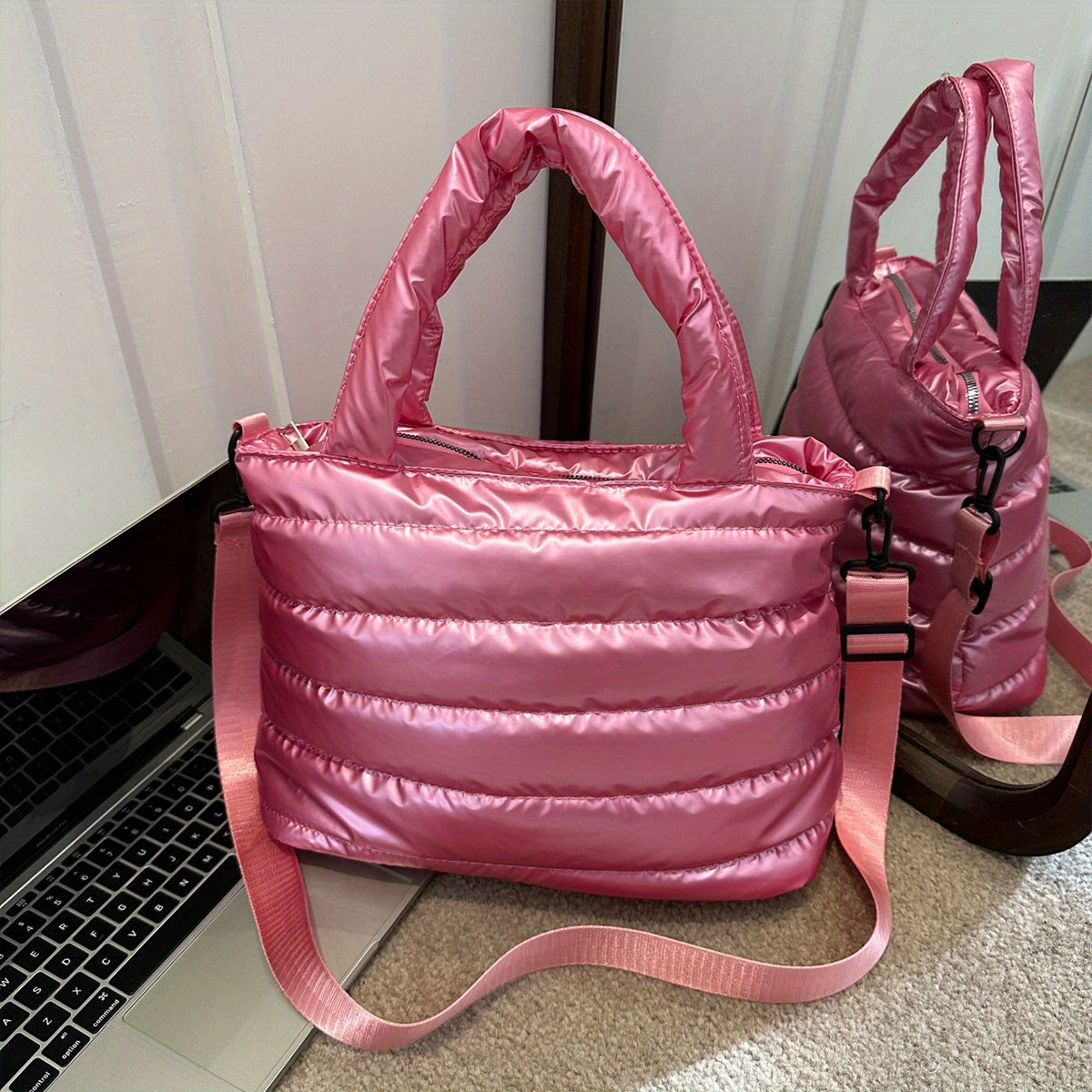 Large Capacity Quilted Crossbody Bag with Multi-Tiered Pockets