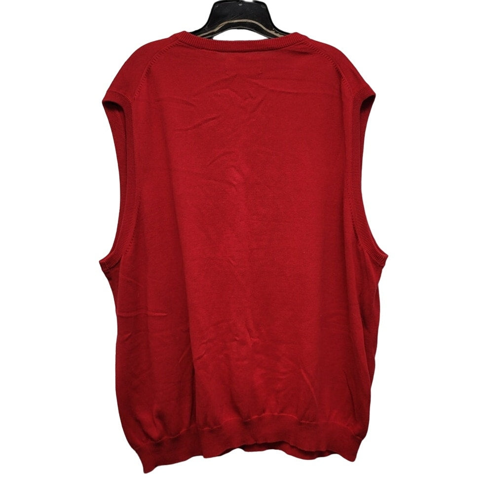 Chaps Mens XXL Red Navy 100% Cotton Sleeveless V Neck Knit Sweater Vest