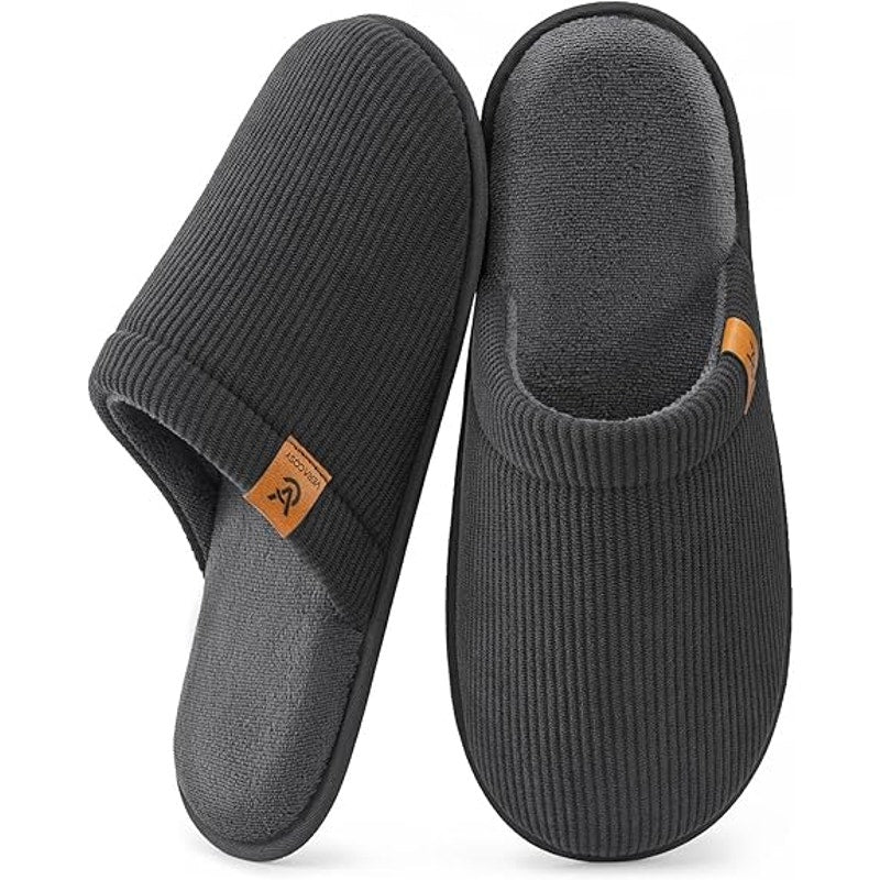 New VeraCosy Mens 13/14 Gray Corduroy Soft Comfort Memory Foam House Slippers