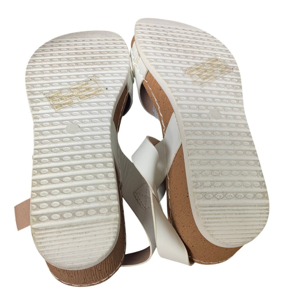 Jeossy Womens Size 10 White Faux Leather Comfort Platform Wedge Sandals Shoes