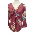 Emerald Women Dusty Pink Small PolySpandex Floral Long Sleeve V Neck Blouse