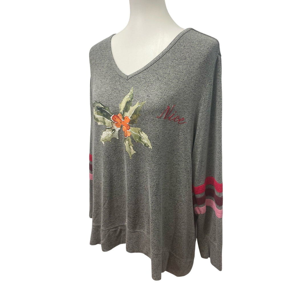 Sleep by Cacique Womens 18/20 Long Sleeve Nice Naughty Christmas VNeck Shirt