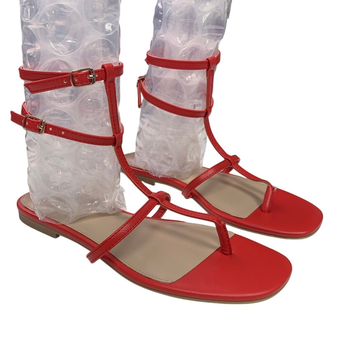New American Eagle Womens US Size 8 Red Ankle Wrap Red Faux Leather Sandals