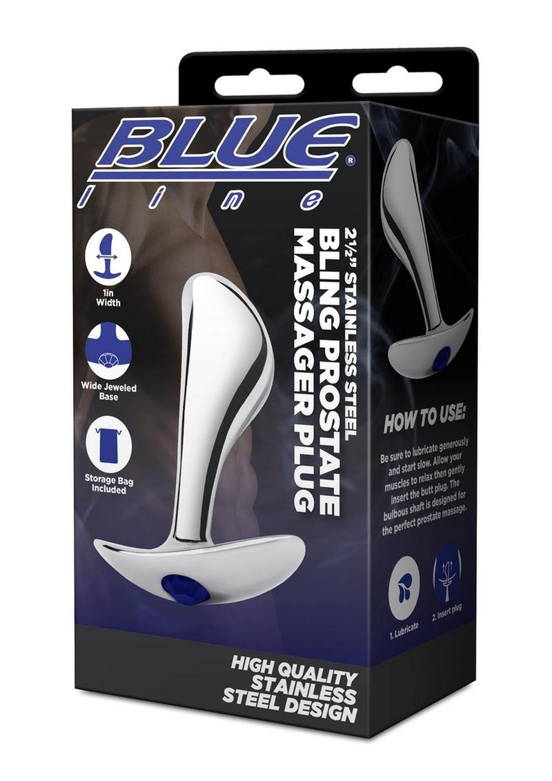 Blue Line Bling Prostate Massager Plug 2.5in - Stainless