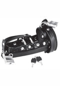 Blue Line C and B Gear Gimp Cock Locking Chastity Sheath with Metal Double Cock Ring