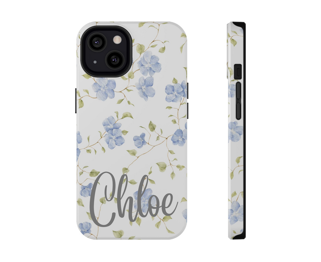 Customizable: Blue Floral Impact-Resistant Phone Case