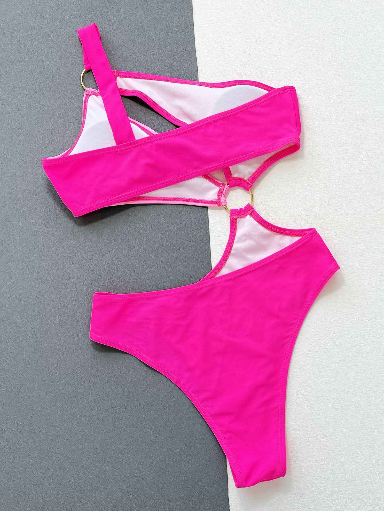 One-Shoulder Cutout Ring Detail : One-Piece Swimsuit