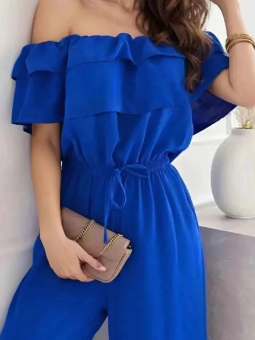 Ruffled Off-Shoulder : Wide Leg Jumpsuit