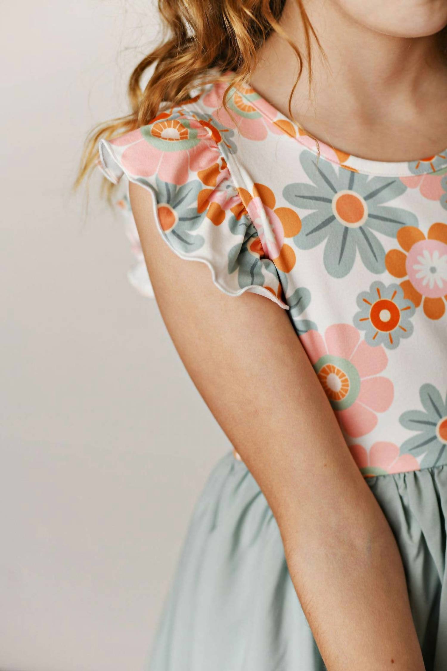 Girls Retro Daisy Hi-lo Flutter Sleeve Dress