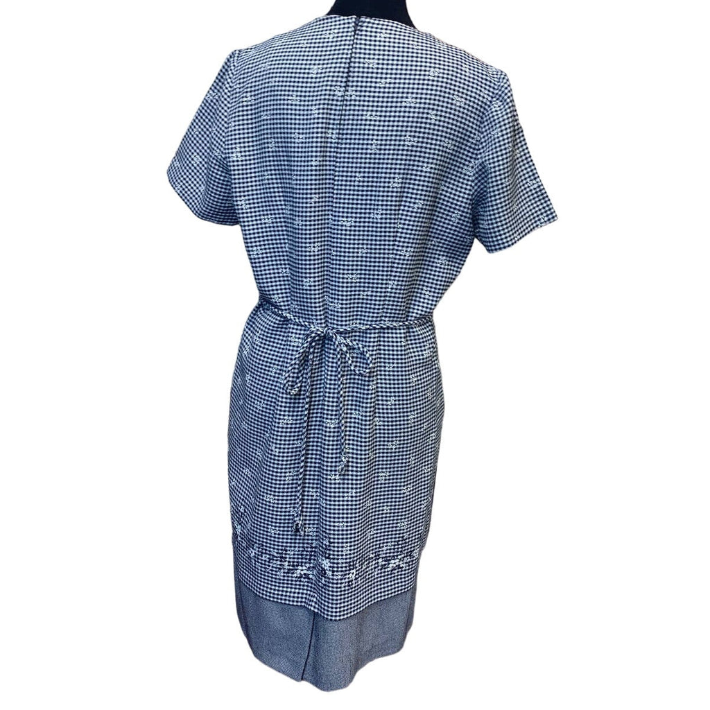 Vintage 1990s XL Basic Edition Black White Plaid Layered Look Short Sleeve Dress