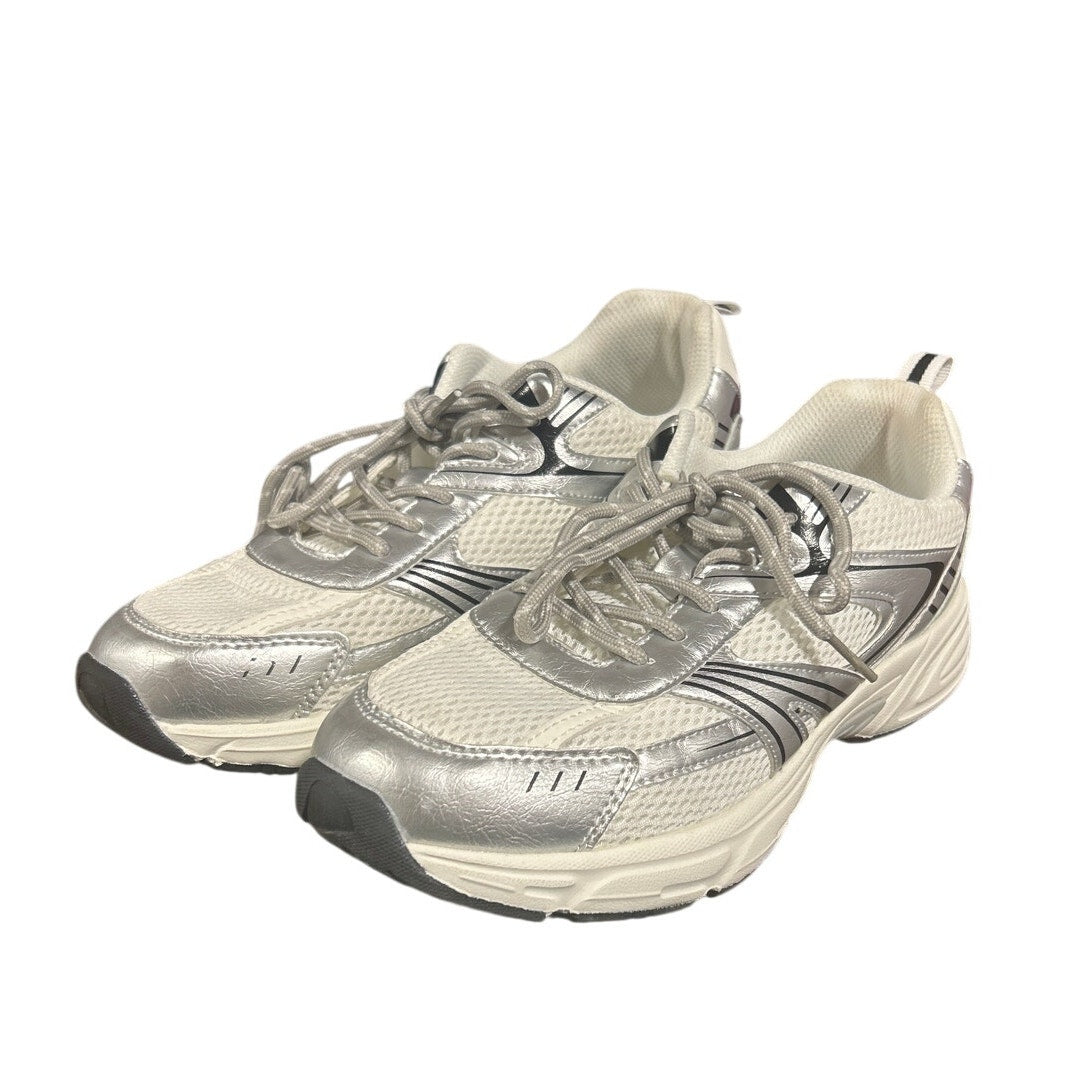 Lucky Step Womens Size 9 White Silver Mesh Lace Up Air Cooled Athletic Shoes