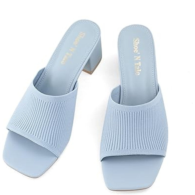 Shoe'N Tale Women Size 9 Baby Blue Open Toe 2.5" Heel Slide On Mule Sandal Shoes