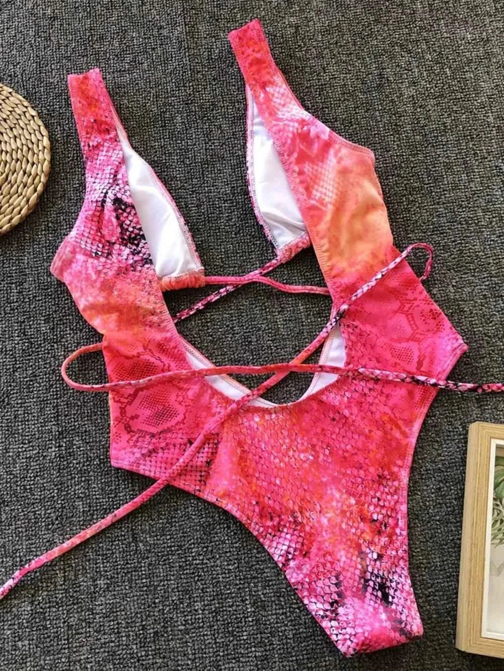 Lace-Up Backless : One-Piece Swimwear