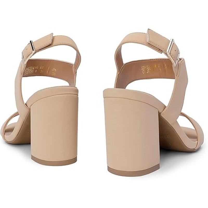 Dream Pairs Womens Size 8 Tan Open Toe 3.5" Chunky Heel Ankle Strap Sandal Shoes