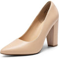 New Dream Pairs Womens Size 7.5 Tan Pointy Toe 4" Block Heel Slip On Pumps Shoes