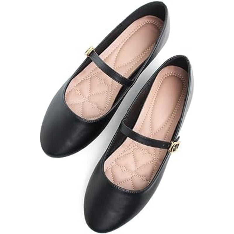 Stunner Womens Size 7 Black Mary Jane Ballet Flats Round Toe Ankle Strap Shoes