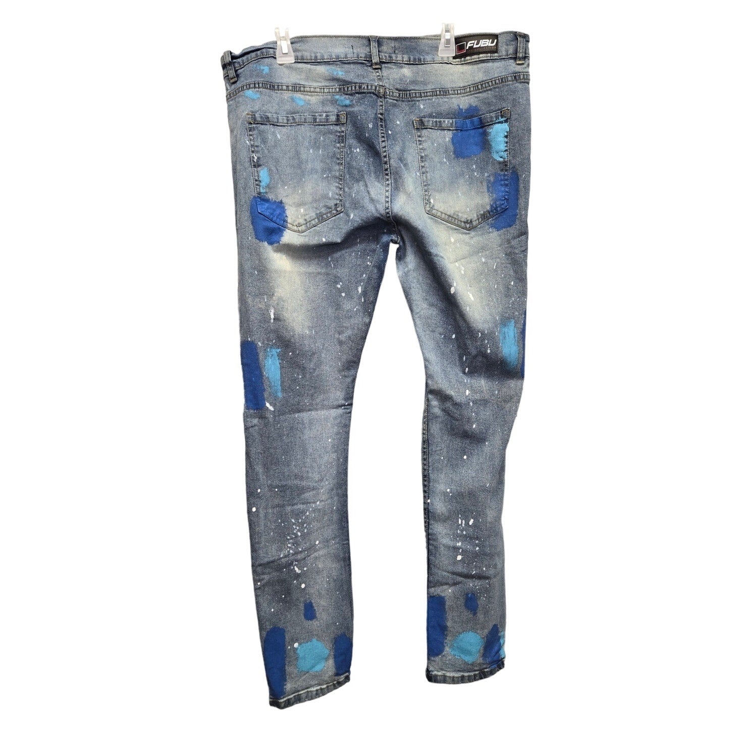 Fubu Mens 42 Factory Whiskered Factory Faded Splattered and Painted Denim Jeans