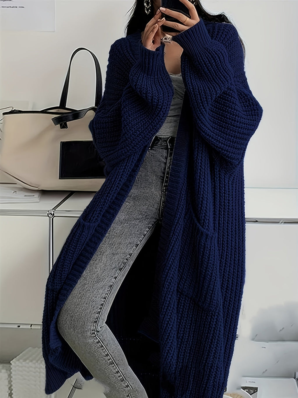 Women's Fashion Casual Temperament Long Over Knee Cardigan
