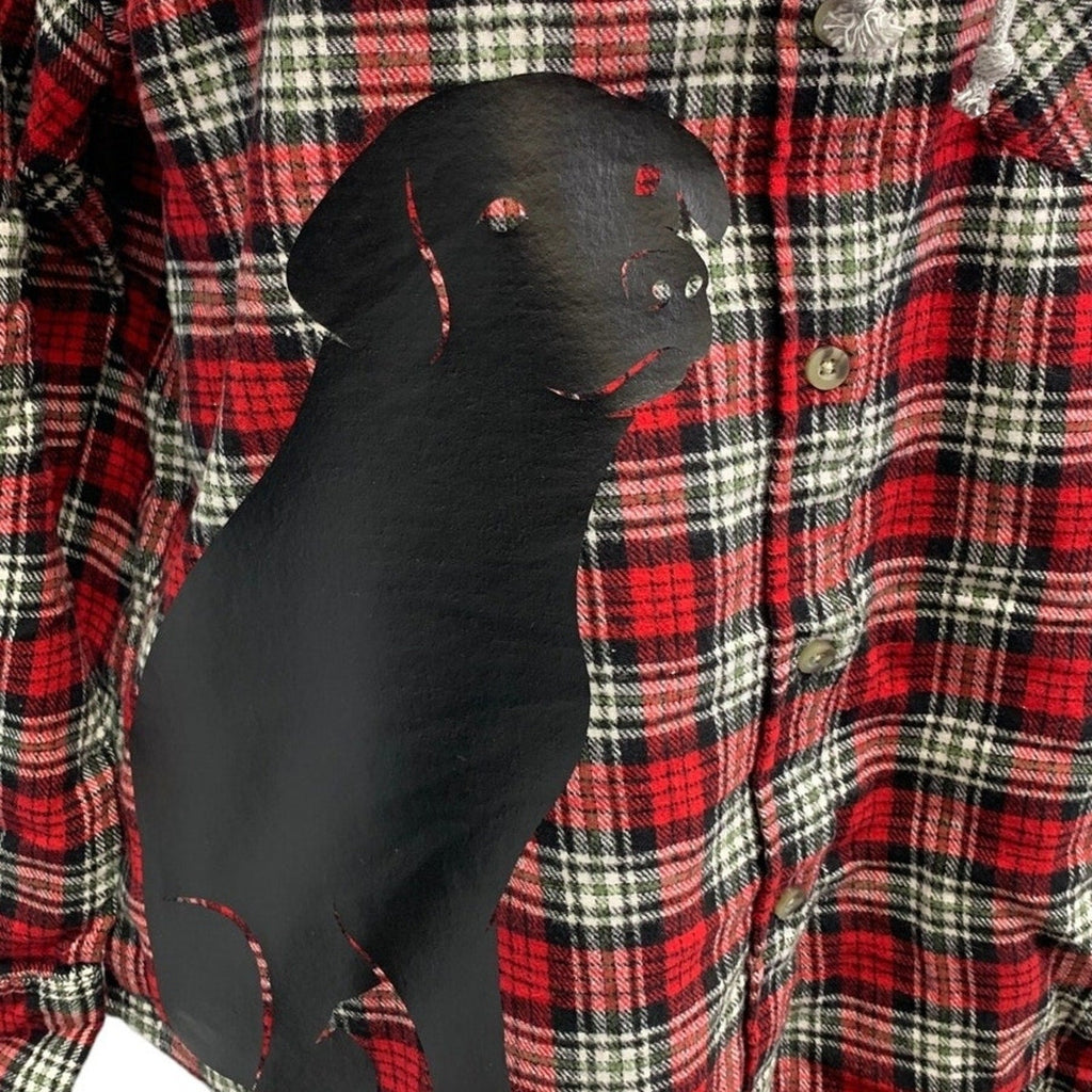 New Hand Printed Womens XL Black Lab Dog Long Sleeve Plaid Flannel Hoodie