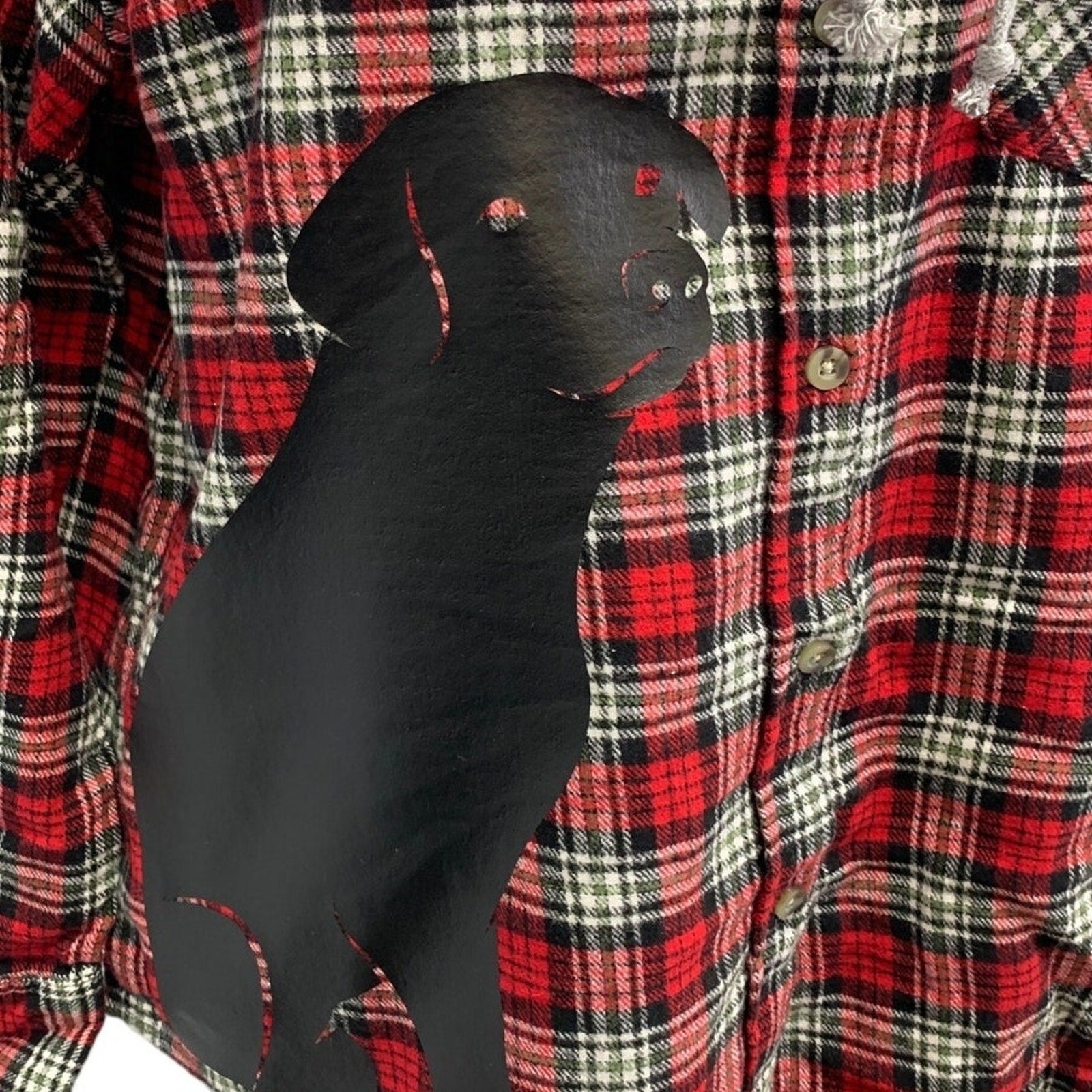 New Hand Printed Womens XL Black Lab Dog Long Sleeve Plaid Flannel Hoodie