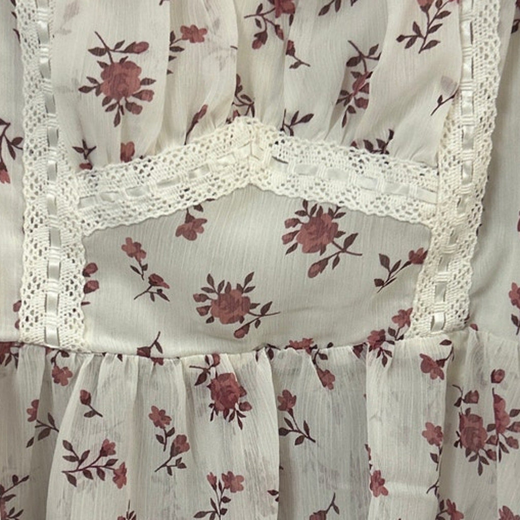 New Francescas Womens Medium Cream Pink Floral Boho Blouson Cottage Smocked Top