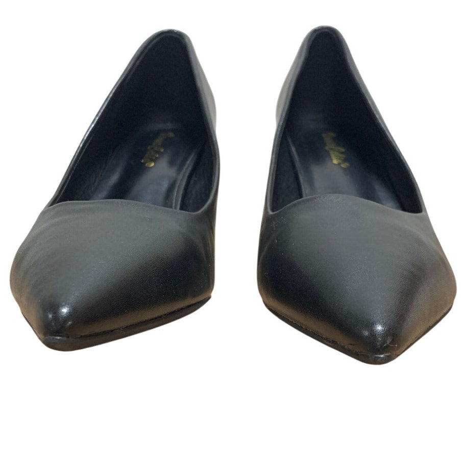VenusCelia Womens Size 9 Black 3" Block Heel Closed Pointed Toe PU Leather Shoes