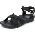 Utenag Womens Size 9.5 Black Open Toe Buckle Strap Comfort Flat Walking Sandals