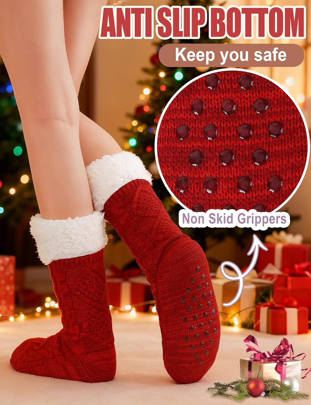 Slipper Fuzzy Socks for Women Fluffy Cozy Cabin Winter Warm Soft Fleece Comfy Thick Socks with Grips
