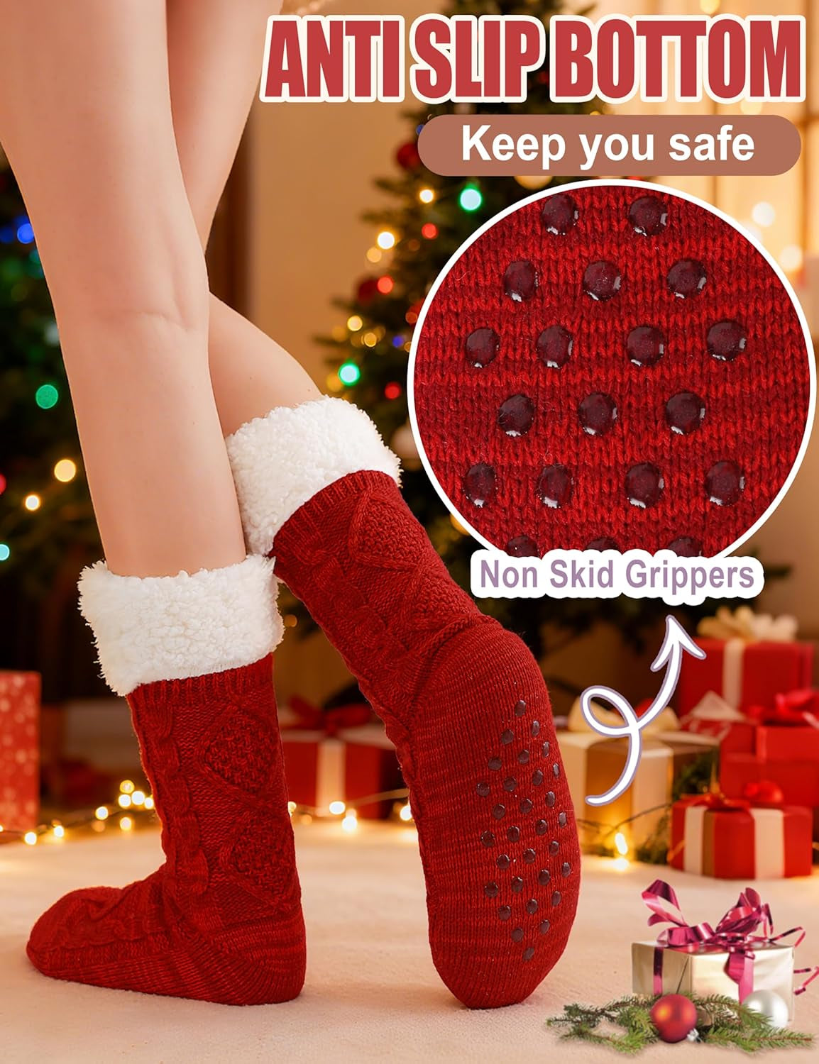 Slipper Fuzzy Socks for Women Fluffy Cozy Cabin Winter Warm Soft Fleece Comfy Thick Socks with Grips