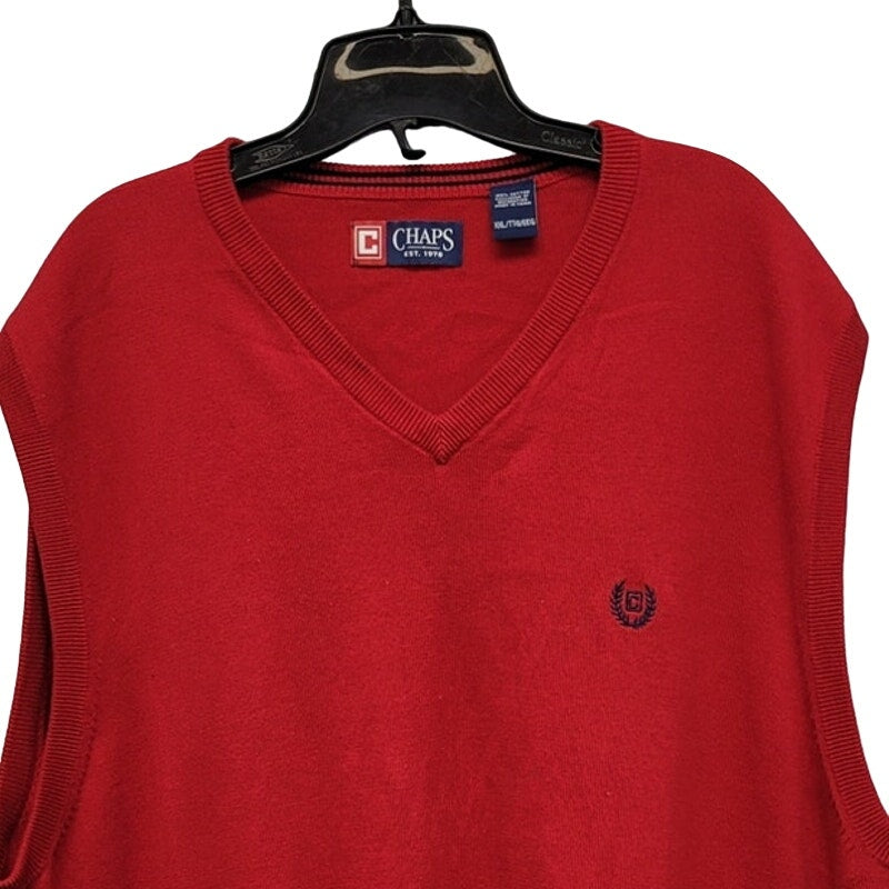 Chaps Mens XXL Red Navy 100% Cotton Sleeveless V Neck Knit Sweater Vest