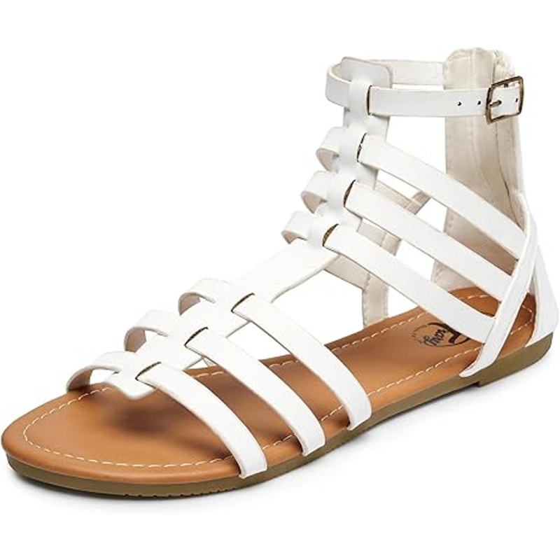 New Trary Womens Size 10 White Faux Leather Gladiator Strap Flat Sandal Shoes
