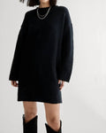 Ribbed Knit Crew Neck Sweater Dress