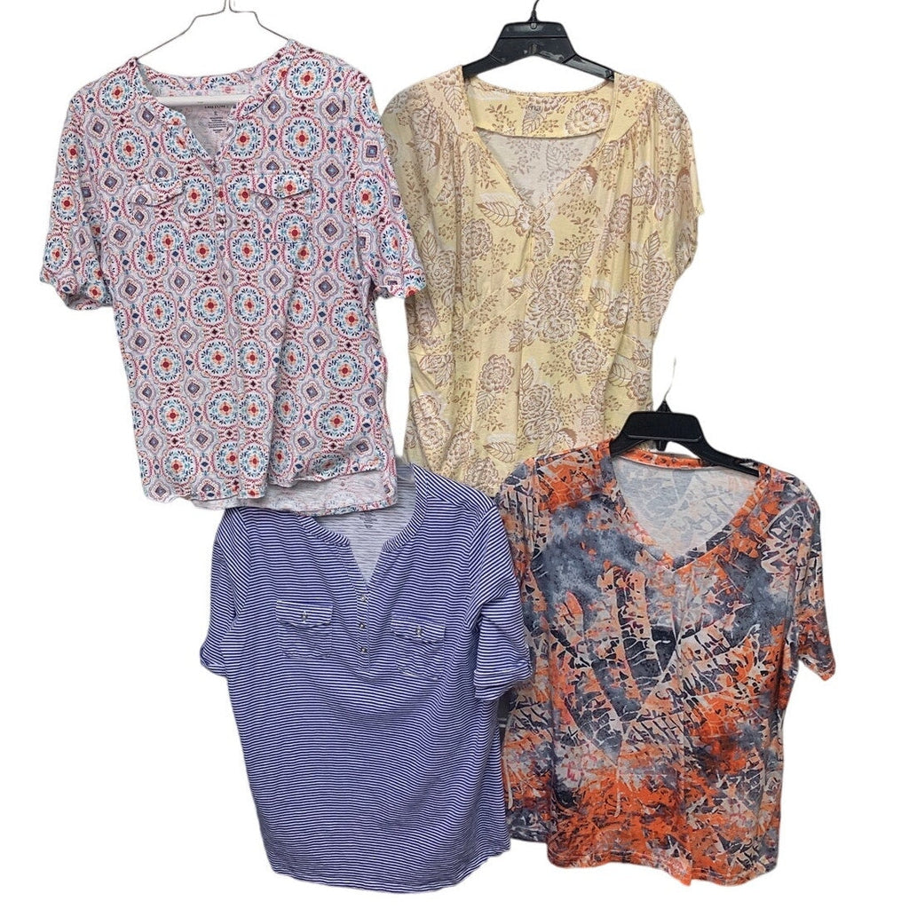 Lot of 4 Ana Croft & Barrow Womens XL Short Sleeve Floral Striped V Neck Shirts