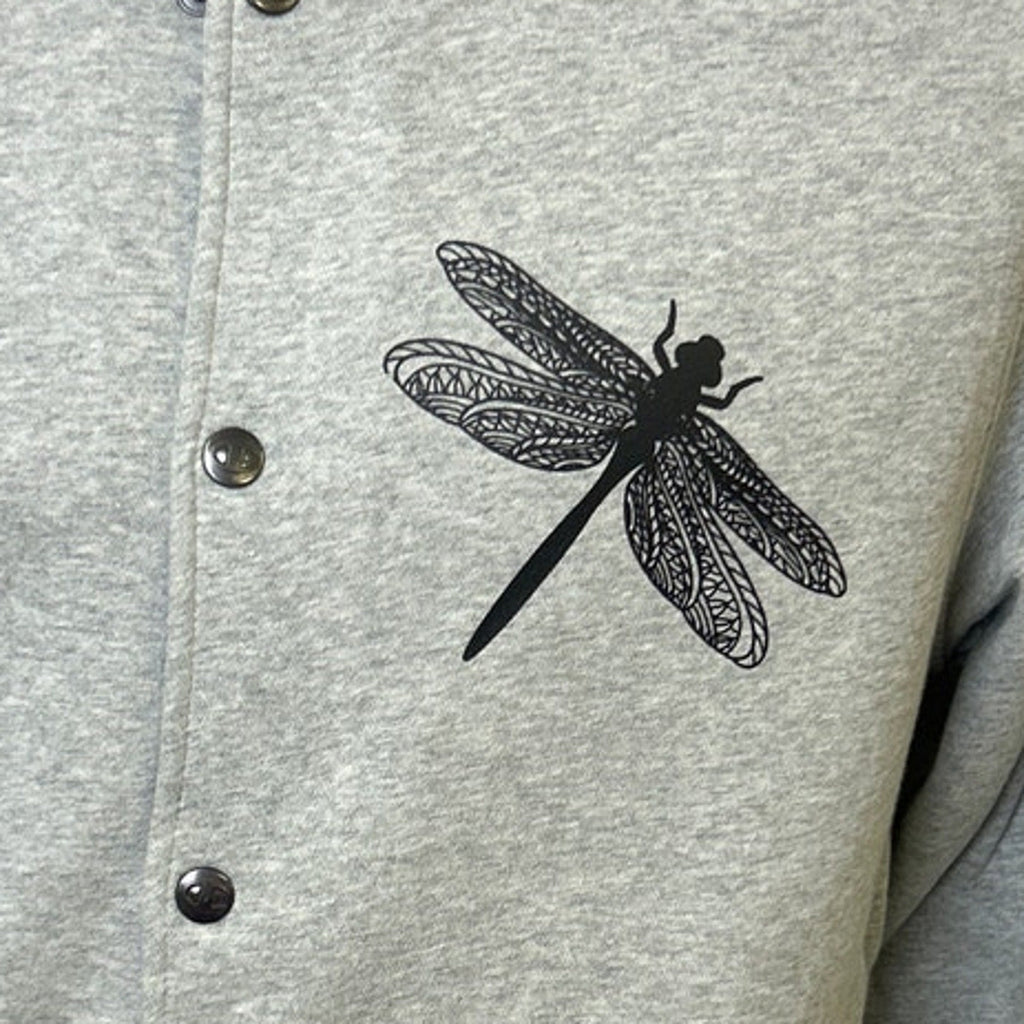 New Champion Unisex Large Gray Snap Up Hand Printed Dragonfly Bomber Jacket