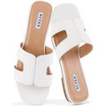 Bctex Womens 7 White Faux Leather Slide On Open Toe Low Heel Mule Sandal Shoes