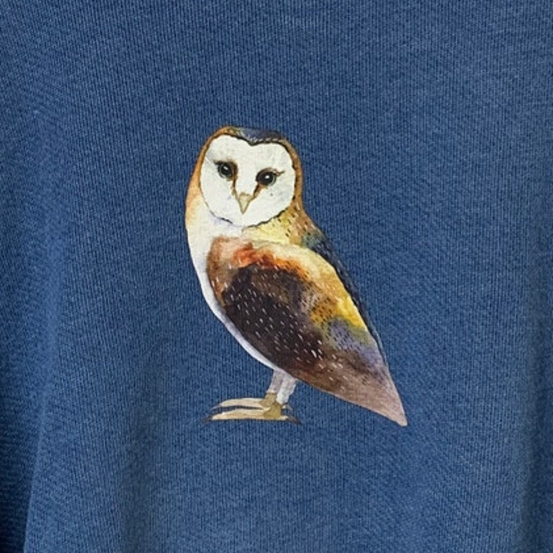 New Hand Printed Womens Medium Woodland Owl Oversized Half Sleeve Sweatshirt