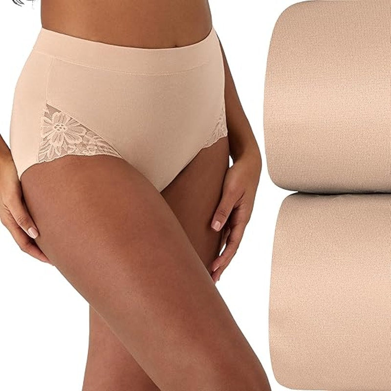 NWT New 2 Pack Bali Womens Large Almond Lace Shapewear Brief Panty Underwear