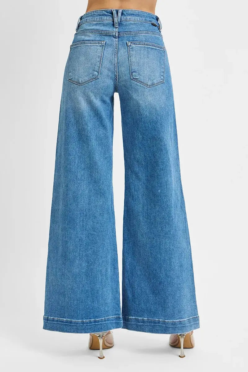 RISEN Jeans - Plus Size Mid Rise Wide Front Patch Pocket Jeans