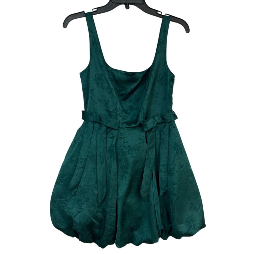 New Francescas Womens Small Emerald Green Jacquard Strappy Mini Bubble Dress