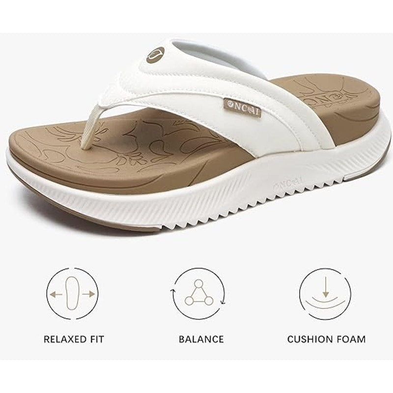 Oncai Womens Size 6 White Tan Orthopedic Arch Support Flip Flop Sandal Shoes