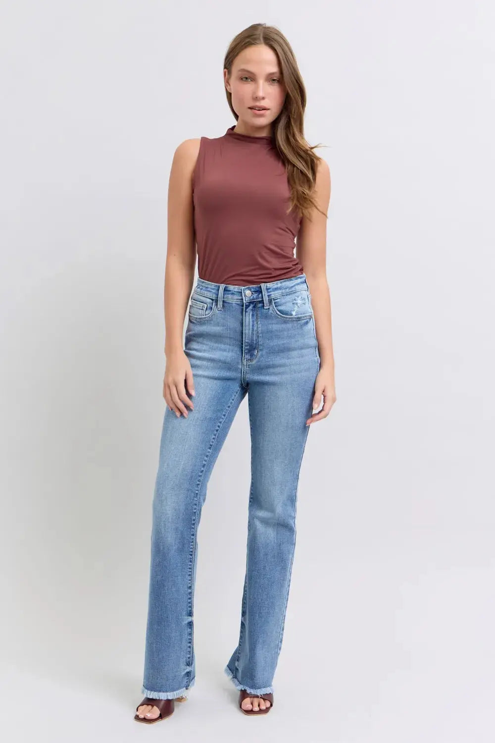 Raw Hem High Rise Bootcut Judy Blue Jeans – Full Size Fit