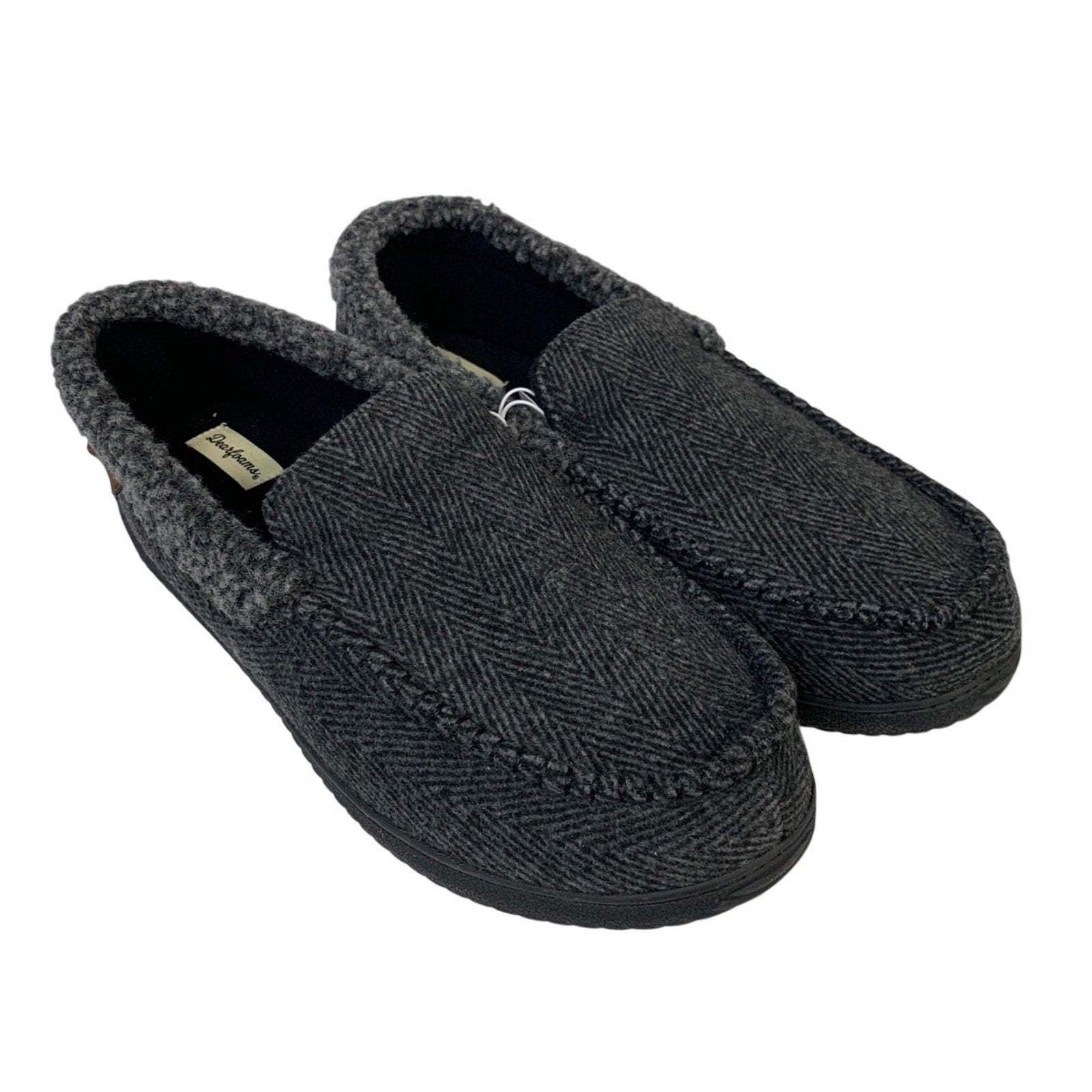 Dearfoams Mens Large 11-12 Gray Tweed Memory Foam Washable House Slippers