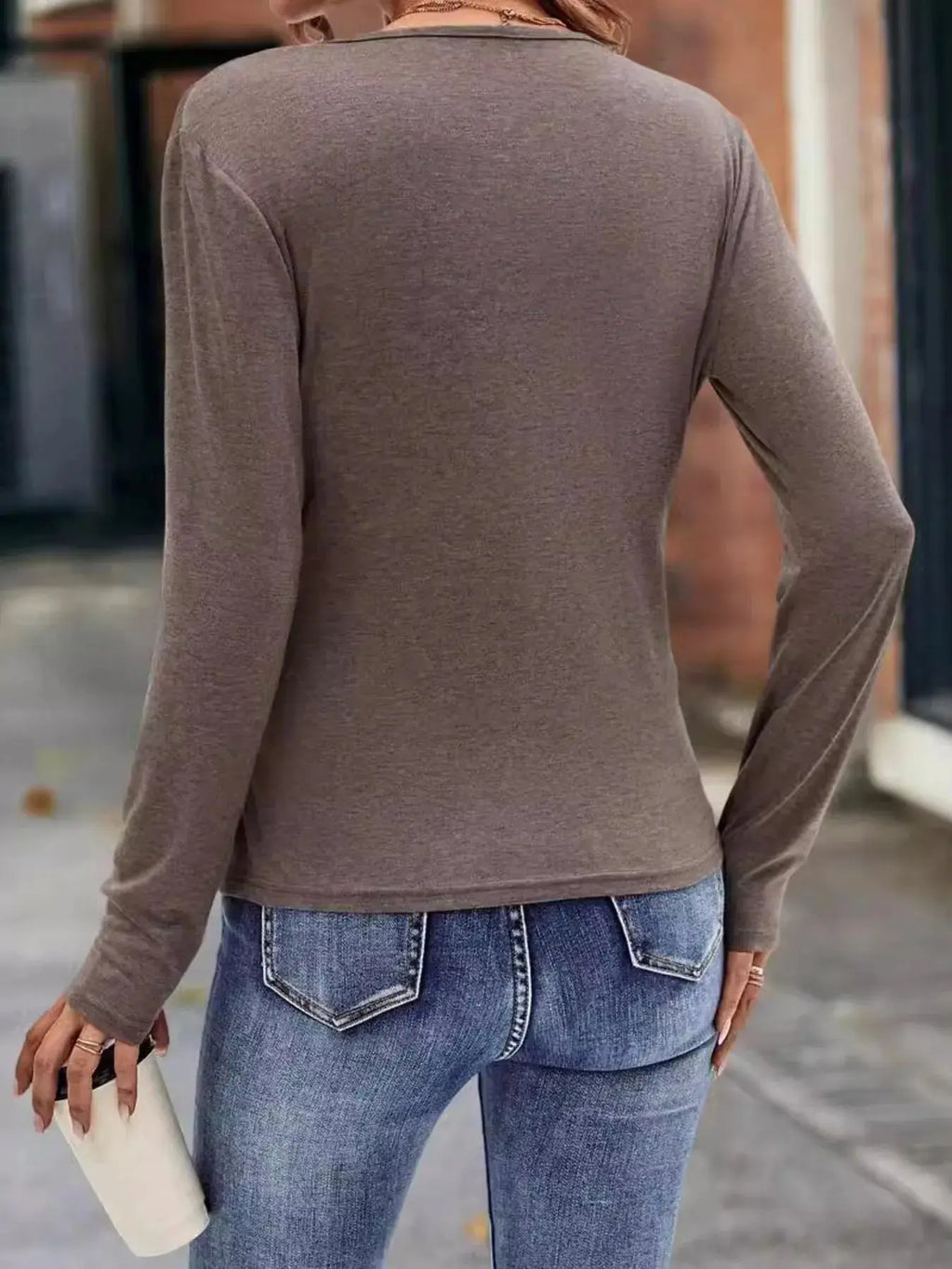 Ruched Surplice Womens Long Sleeve T Shirt