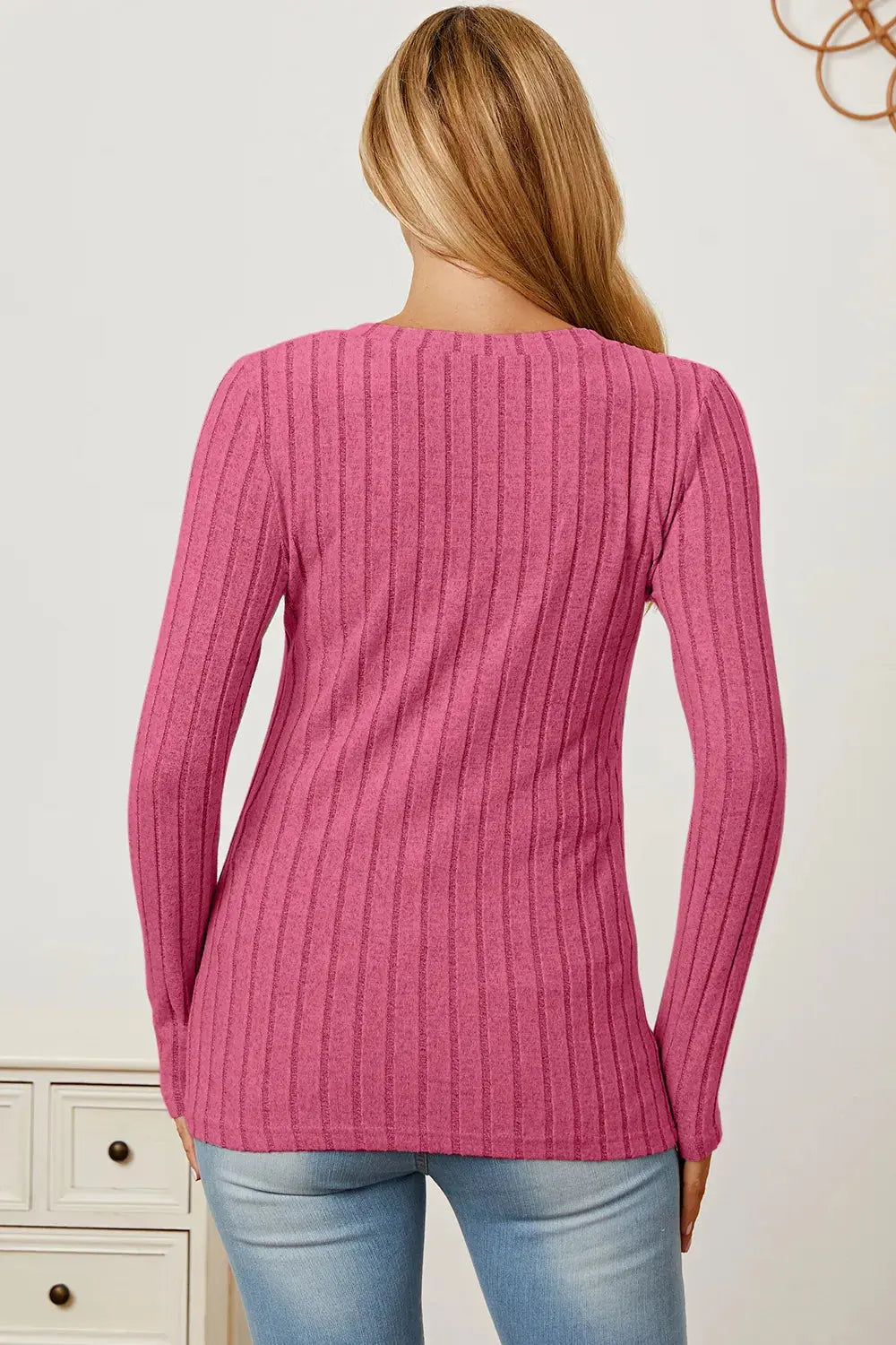 Basic Bae Full Size Ribbed V-Neck Long Sleeve T Shirt for Women