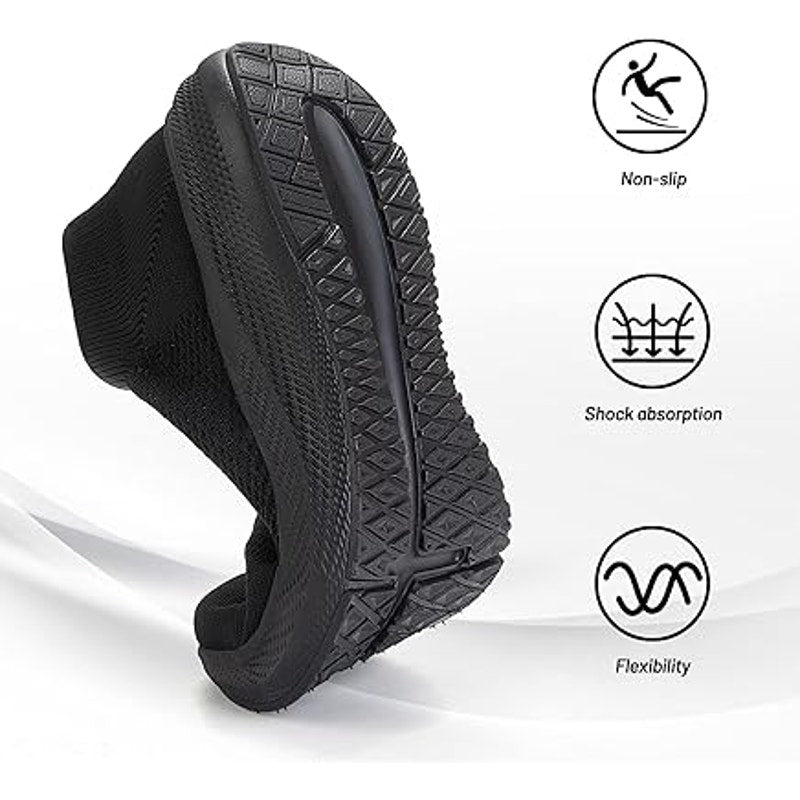 Shulook Womens Size 6.5 Black Mesh Slip On Breathable Comfort Walking Shoes