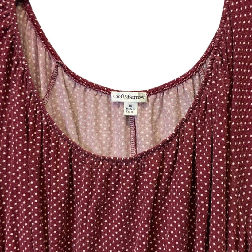 Croft & Barrow 3X Scoop Neck Long Bell Sleeve Polka Dot Stretchy Flowy Top