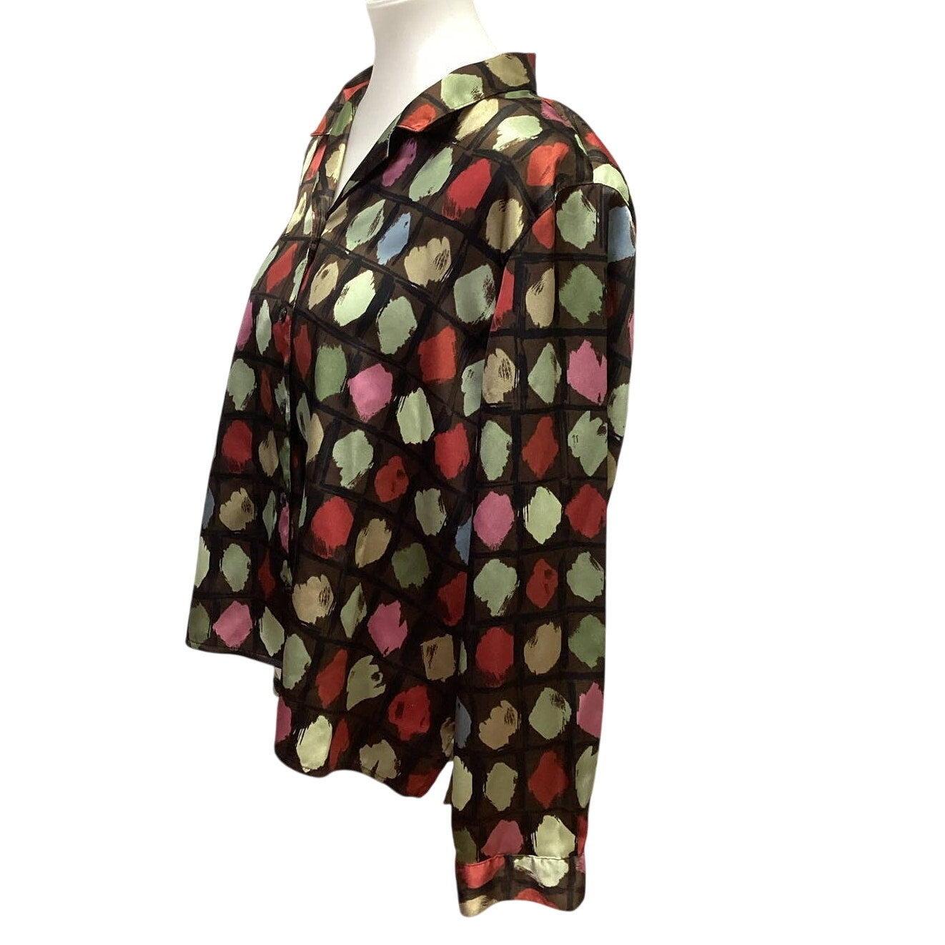 Alfred Dunner Womens 18P Petite Long Sleeve Button Down Polka Dot Silky Blouse
