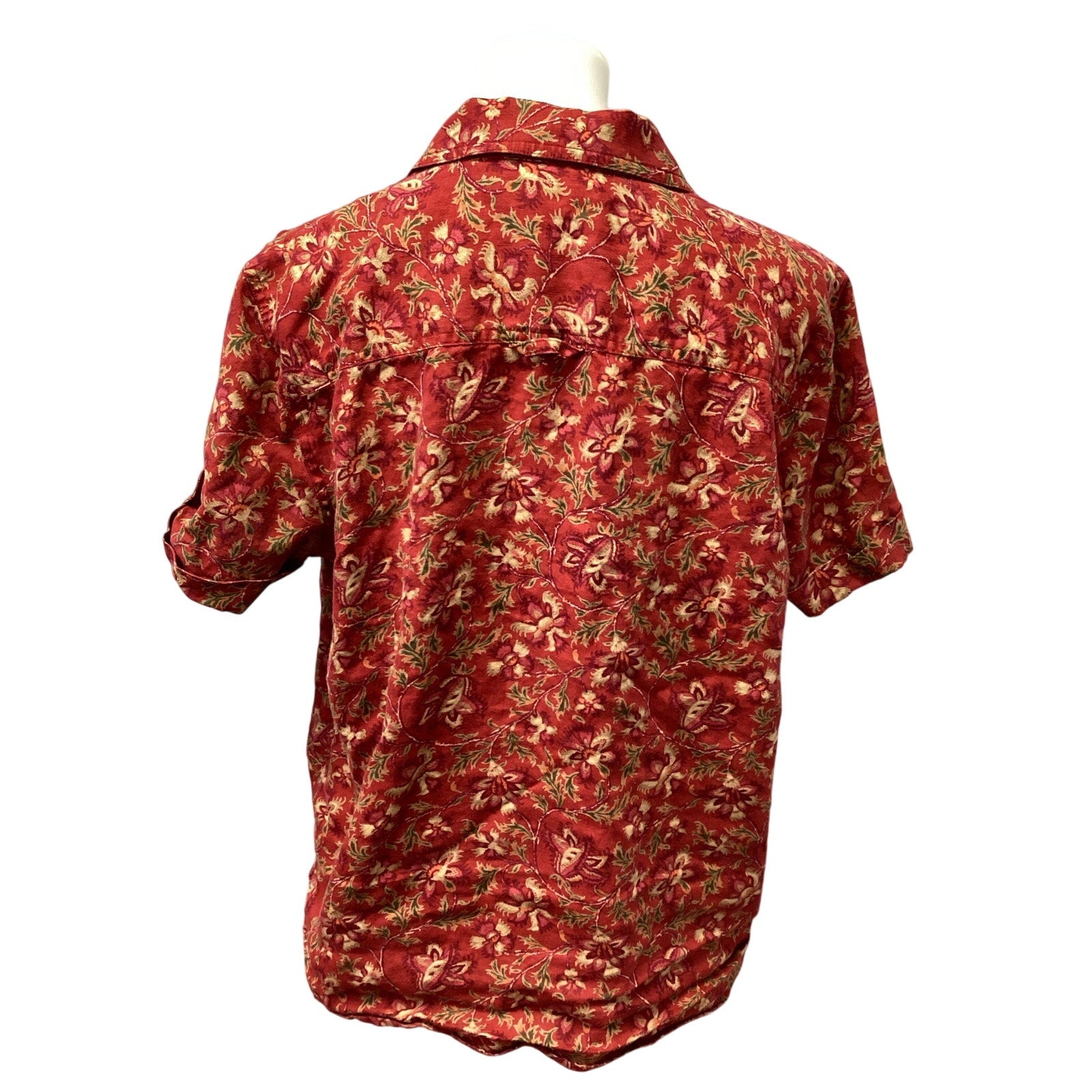 Lauren Ralph Lauren XL 100% Linen Floral Tabbed Short Sleeve Button Down Shirt