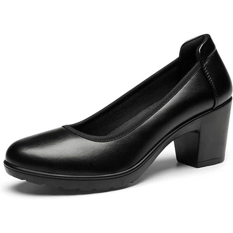 New Dream Pairs Womens Size 9W Wide Black Faux Leather 2.75" Heel Shoes w Flaw