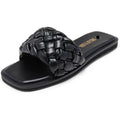 Dream Pairs Womens 10 Black Weave Slide On Open Toe Faux Leather Sandals